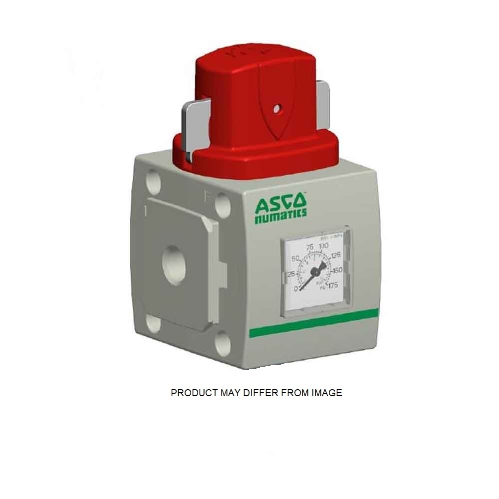 NUMATICS/AVENTICS SHUT-OFF VALVE 652 SERIES 2/2 3/8" NPT, 1/4" NPT EXHAUST, ROUND PSI GAUGE (REVERSE FLOW)